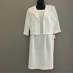 Maya Brooke NWT White Sleeve-Less Dress and Matching Jacket With Pearl Trim.
